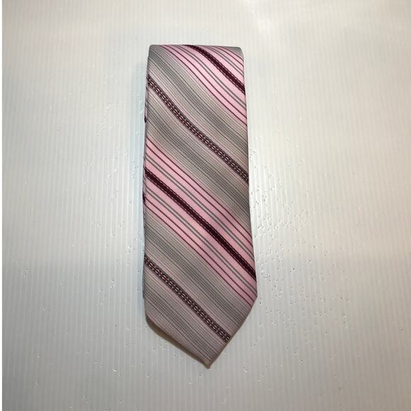 Ketch Pink Red Striped Short Wide Men Necktie - Picture 1 of 4